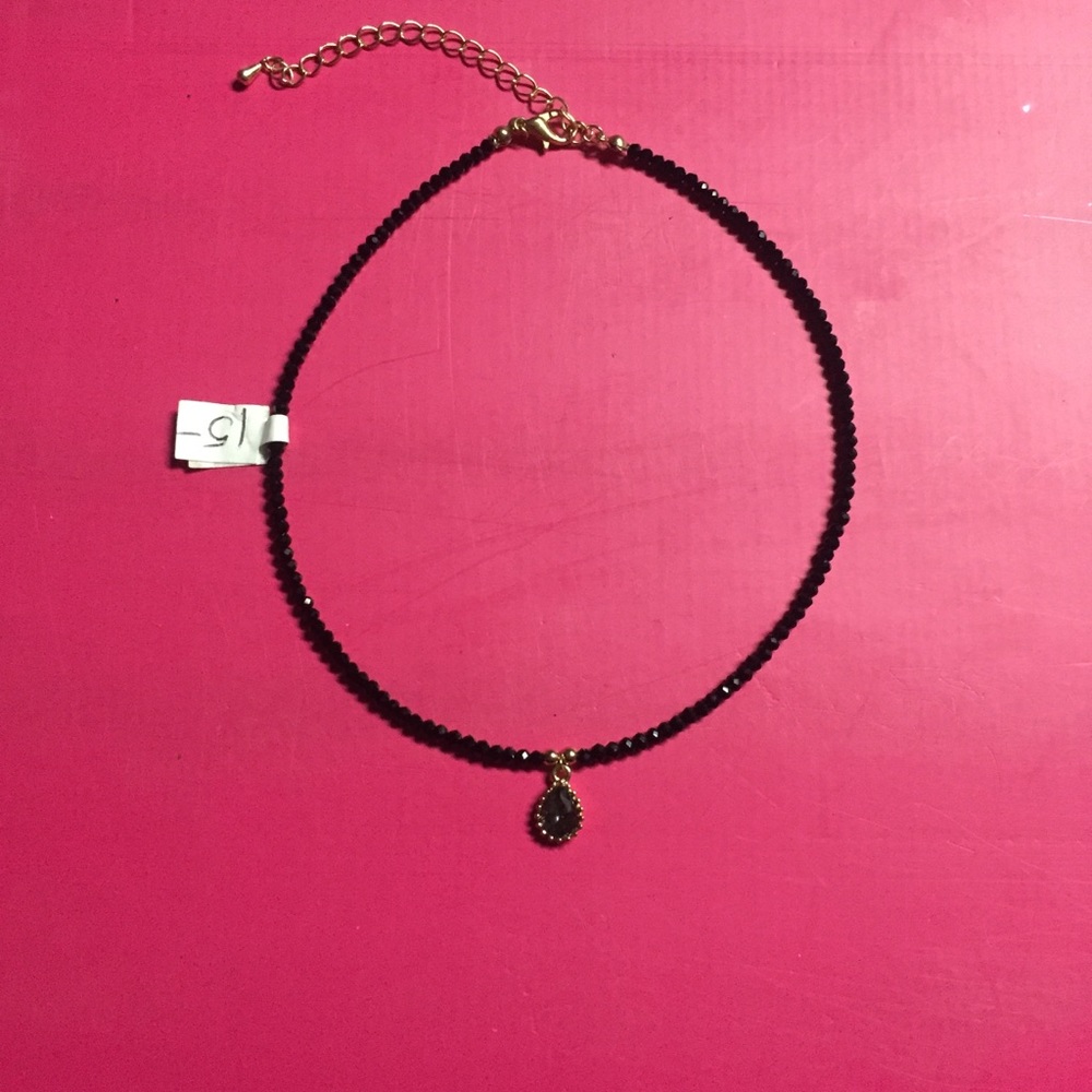 Black crystal beaded choker tear drop charm